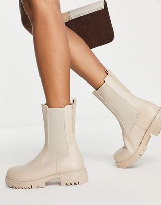 NA-KD leather chunky boots in beige-Neutral