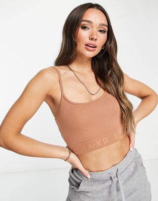 NA-KD logo print crop top in brown