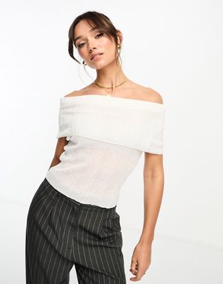 NA-KD off shoulder knitted top in off white