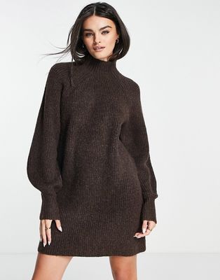 NA-KD oversized knitted polo mini dress in brown