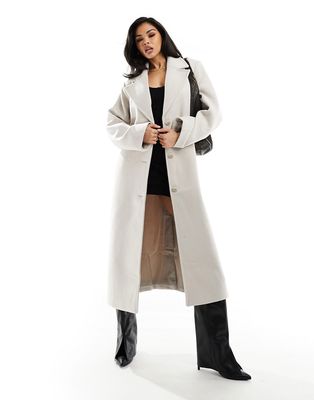 NA-KD oversized maxi wool blend coat in light beige-Neutral