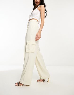 NA-KD pleat detail cargo tailored pants in off white