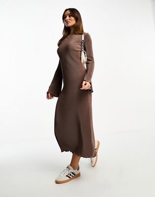 NA-KD pleated midi dress in brown
