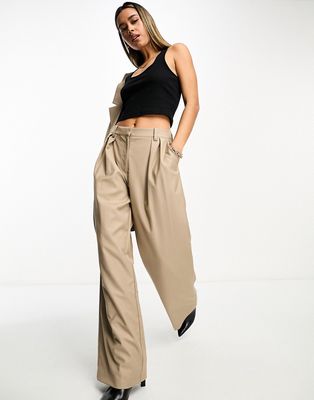 NA-KD pleated wide leg pants in beige - part of a set-Neutral
