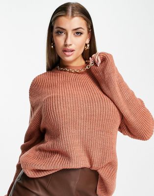 NA-KD polyester round neck sweater in dusty pink - PINK