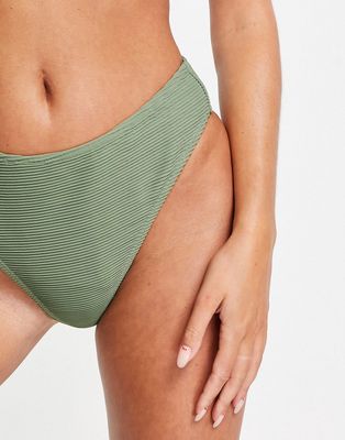 NA-KD ribbed high waist bikini bottoms in dusty green