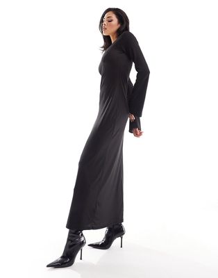 NA-KD ribbed knit maxi dress in black