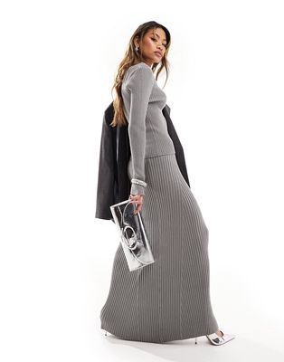 NA-KD ribbed knit maxi skirt in gray