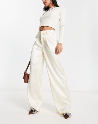 NA-KD satin suit pants in off-white - part of a set
