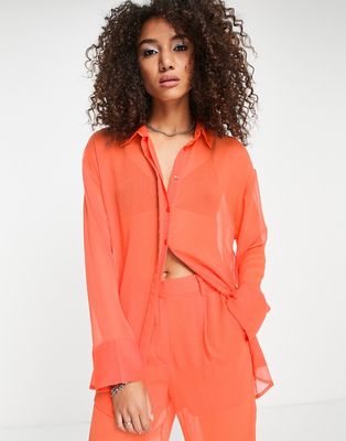 NA-KD sheer oversized shirt in orange - part of a set