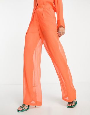 NA-KD sheer wide leg pants in orange - part of a set