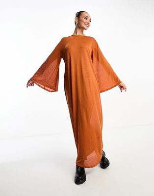 NA-KD sheer wide sleeve maxi dress in rust-Neutral