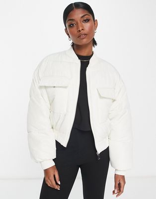 NA-KD short puffer jacket in off white