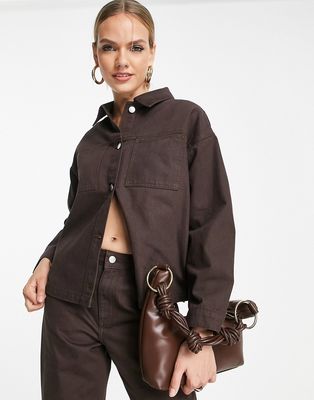 NA-KD soft denim overshirt in brown - part of a set