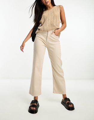 NA-KD staight leg high waisted cropped jeans in beige-Neutral