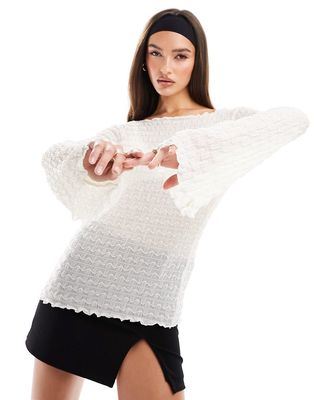 NA-KD structured sleeve top in off white