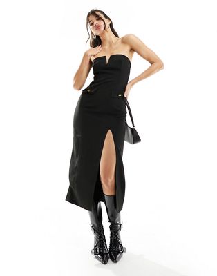 NA-KD tailored midi dress with thigh split in black