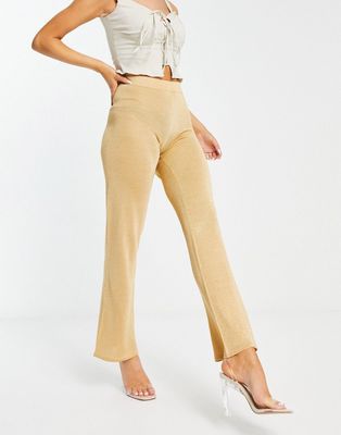 NA-KD wide leg pants in gold - part of a set