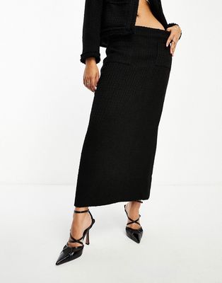 NA-KD x Hanna Schonberg pocket detail tweed maxi skirt in black - part of a set