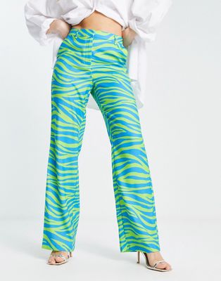 NA-KD x Janka Polliana high waist tailored pants in green zebra - part of a set-Multi