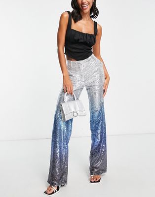 NA-KD X Josefine HJ straight leg sequin pants in silver ombre - part of a set