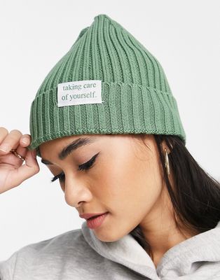 NA-KD x Lisa Marie Schiffner slogan beanie hat in green