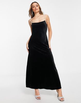 NA-KD x Lovisa Barkman velvet maxi dress with diamante straps in black