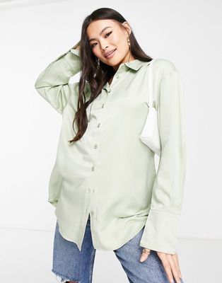 NA-KD X Lovisa Wallin linen oversized shirt in light green - part of a set