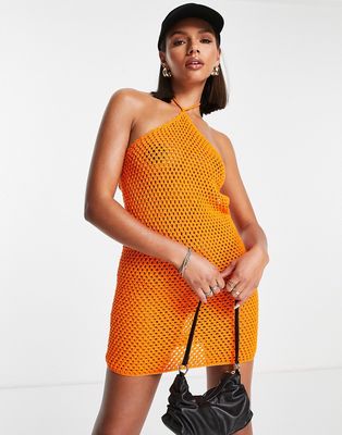 NA-KD x Melissa Bentsen knitted halterneck mini dress in orange