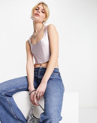 NA-KD x Moa Mattson structured corset top in pink shiny denim - part of a set-Green