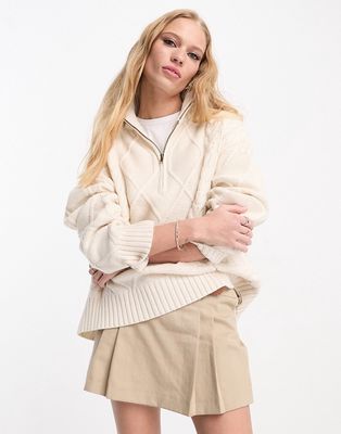 NA-KD x Moa Mattsson cable knit sweater in cream-White