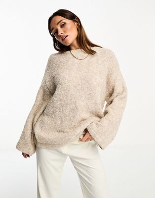 NA-KD x Moa Mattsson oversized soft knit sweater in beige-Neutral