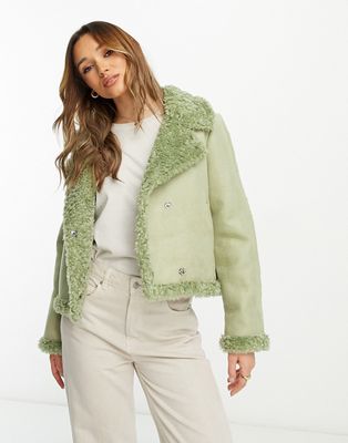 NA-KD x Stephsa faux suede jacket in green