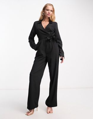 NA-KD x Stephsa jumpsuit with tie waist in black
