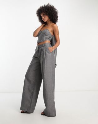 NA-KD x Stephsa pleat detail suit pants in gray - part of a 3-piece set