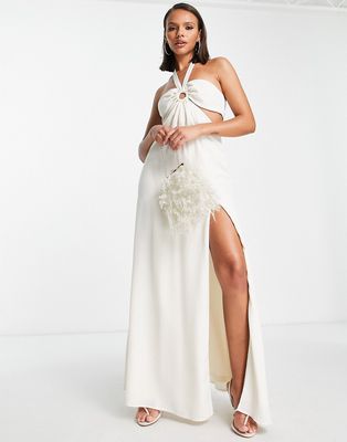 NA-KD x Zoe Pastelle ring detail strappy maxi dress in off-white-Pink