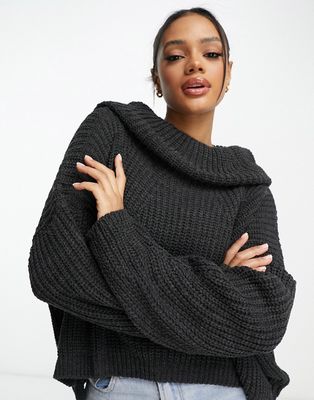 NaaNaa chunky knit roll neck sweater in charcoal-Gray