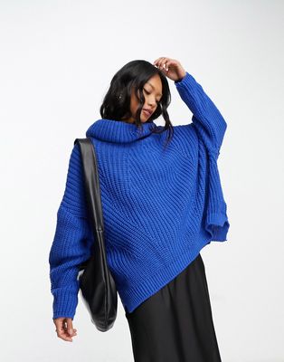 NaaNaa chunky knit roll neck sweater in cobalt blue