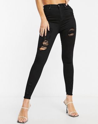 NaaNaa high waisted ripped skinny jeans in black
