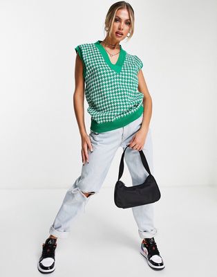 NaaNaa knitted dogtooth vest in green