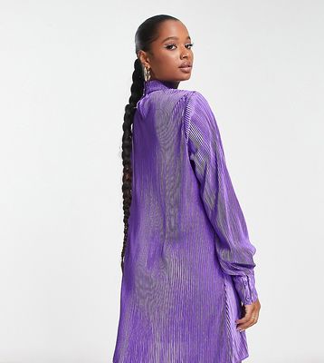 NaaNaa PETITE plisse long sleeve smock dress in purple