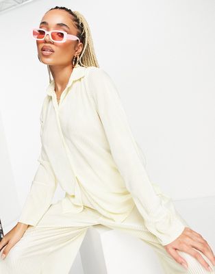 NaaNaa plisse shirt in cream - part of a set-White