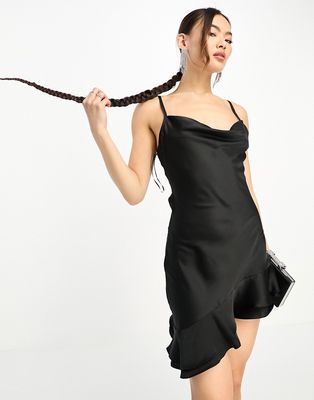 NaaNaa satin a-line mini dress in black