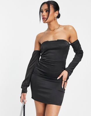 NaaNaa strapless satin body-conscious dress with sleeve detail in black