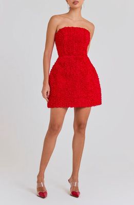 NADINE MERABI 3D Tulip Floral Strapless Minidress in Red