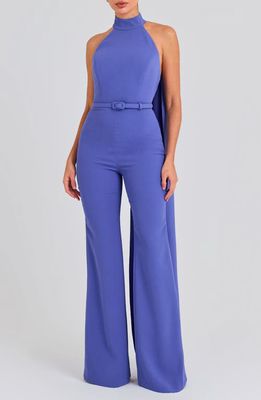 NADINE MERABI Drape Halter Neck Wide Leg Jumpsuit in Purple