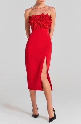 NADINE MERABI Flower Ruffle Sleeveless Midi Dress in Red