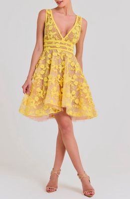 NADINE MERABI Lola Embroidered Sleeveless Fit & Flare Minidress in Light/pastel Yellow