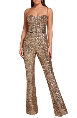 NADINE MERABI Lucinda Sequin Sleeveless Jumpsuit in Gold