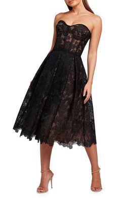 NADINE MERABI Olivia Strapless Lace Dress in Black
